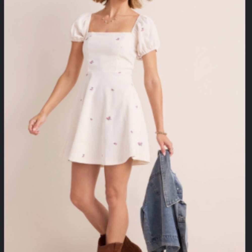 Francesca's Collections Corduroy Embroidered Floral Mini Dress